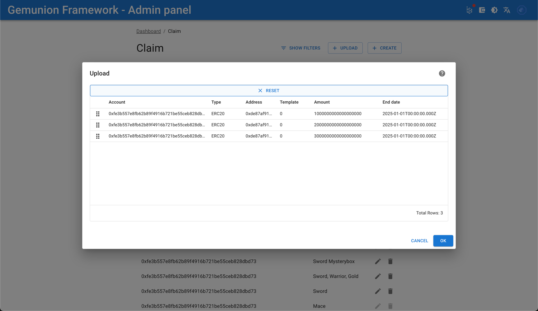 claim upload dialog