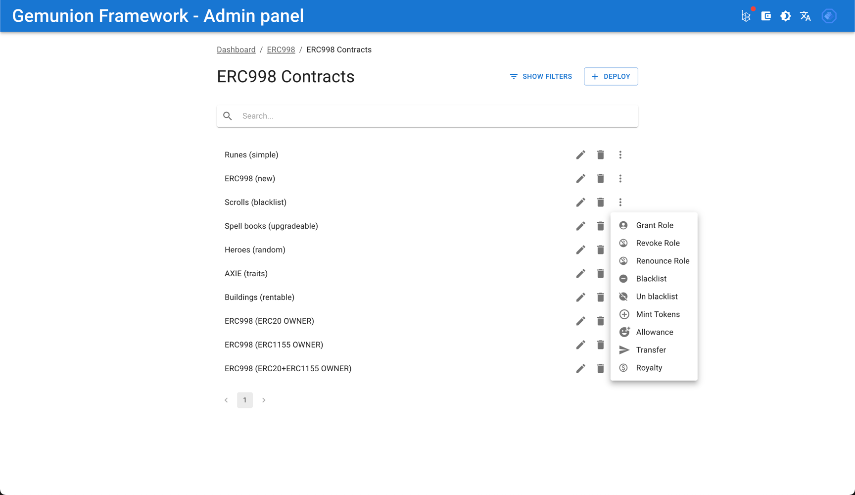 hierarchy contract action menu