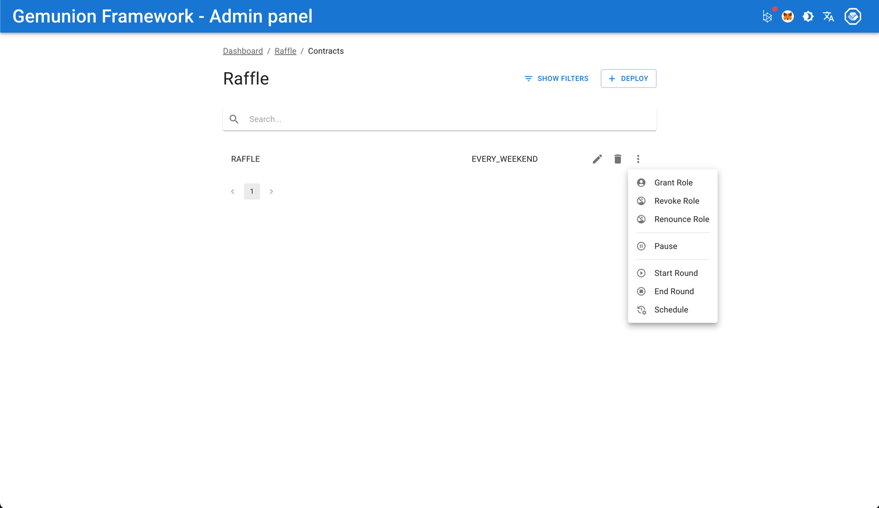 raffle contract action menu