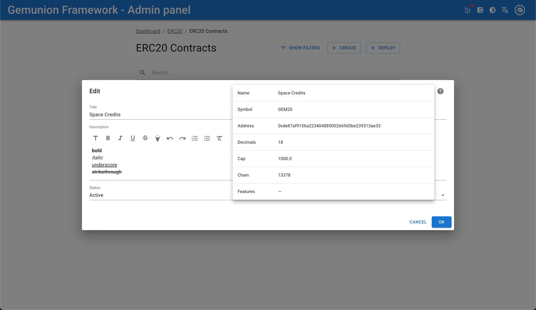 ERC20 contract info