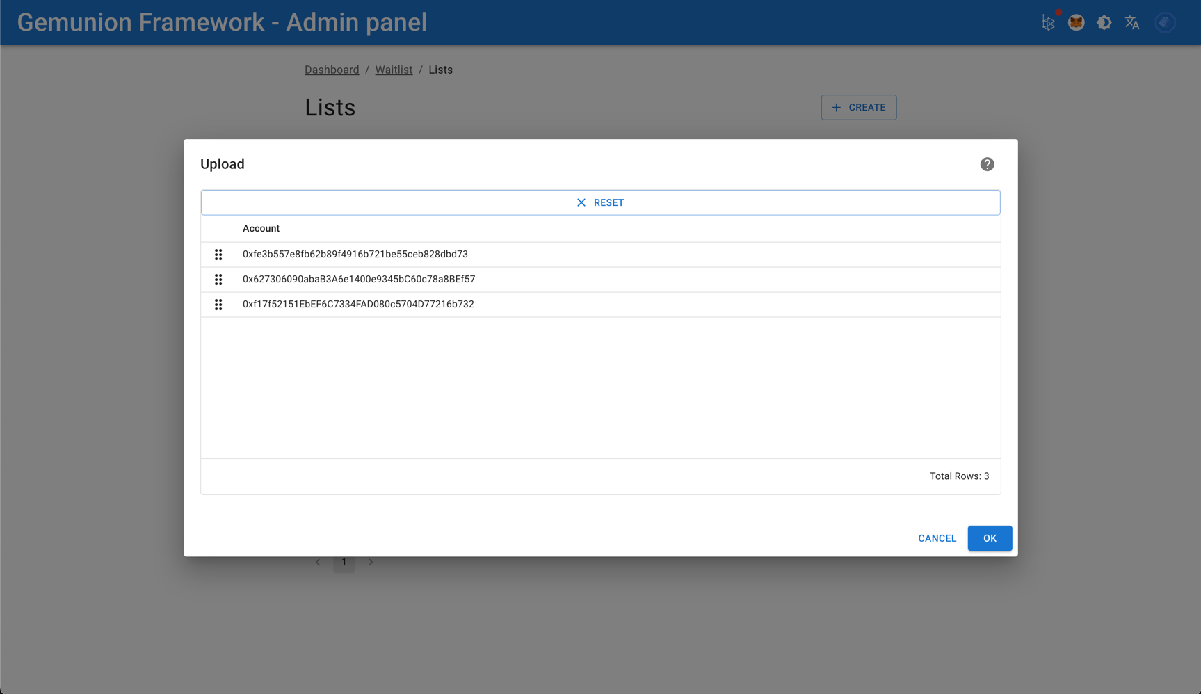 waitlist list upload dialog