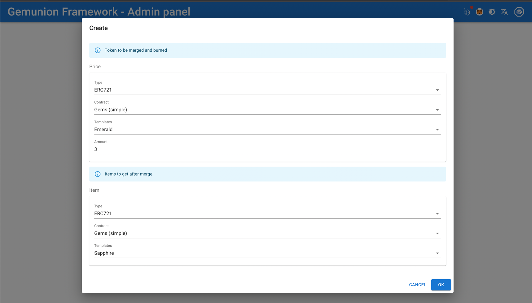 Merge create dialog