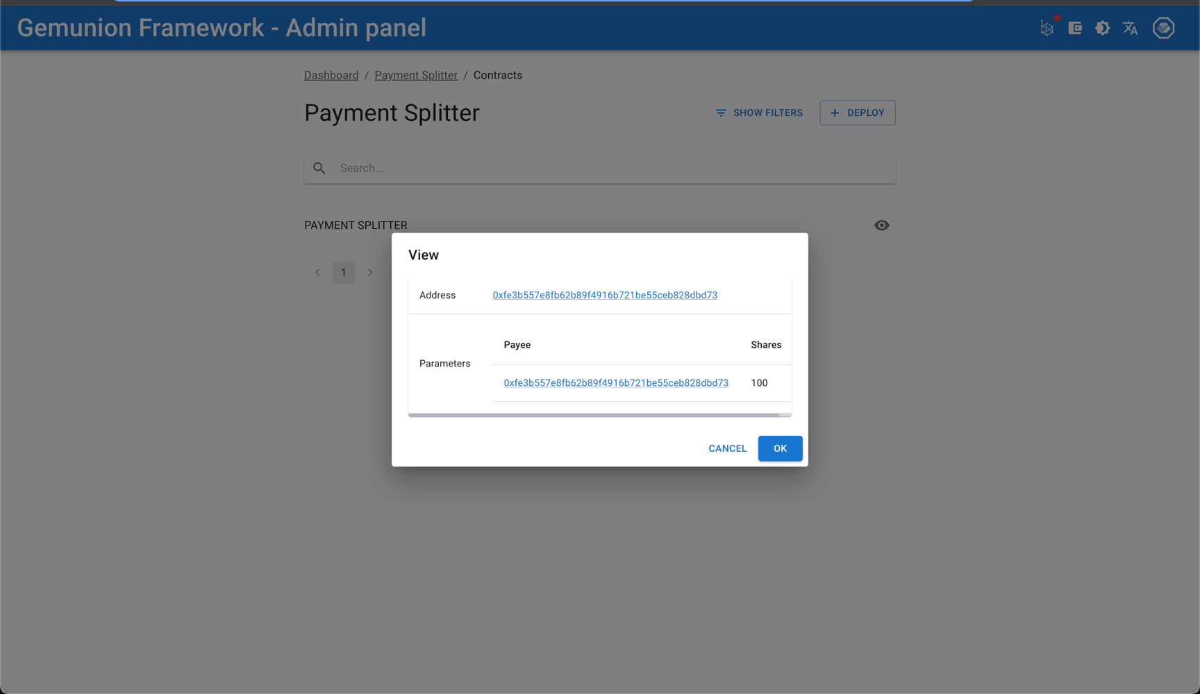 Payment splitter view