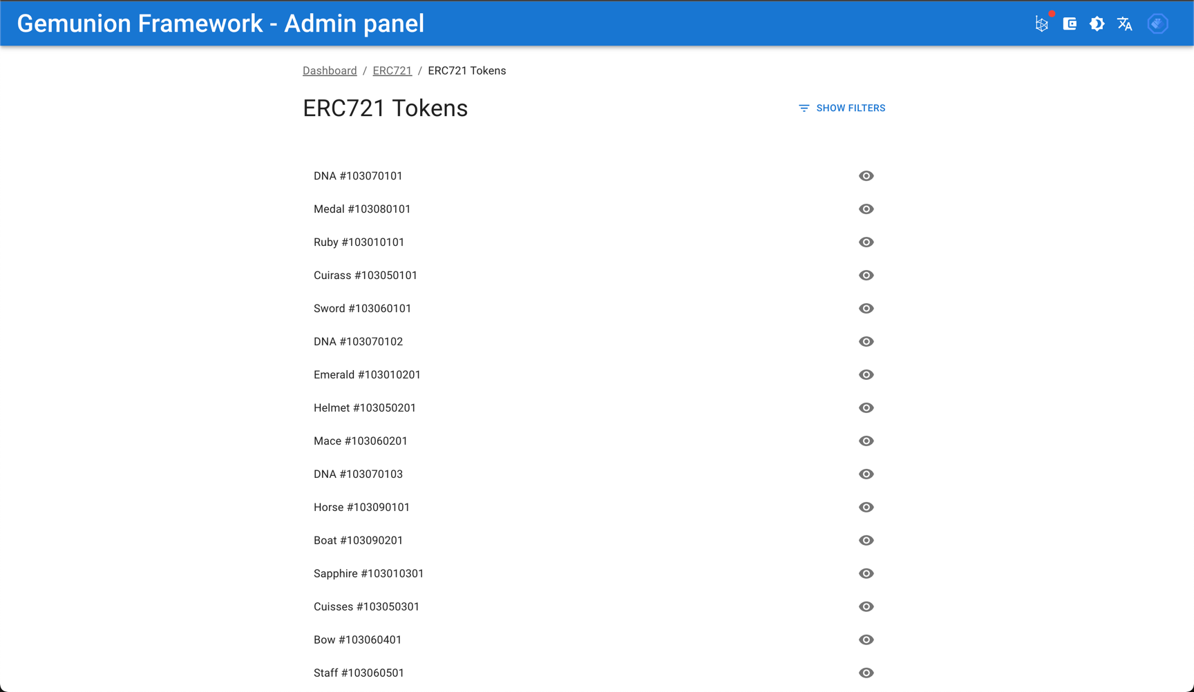 ERC721 token list